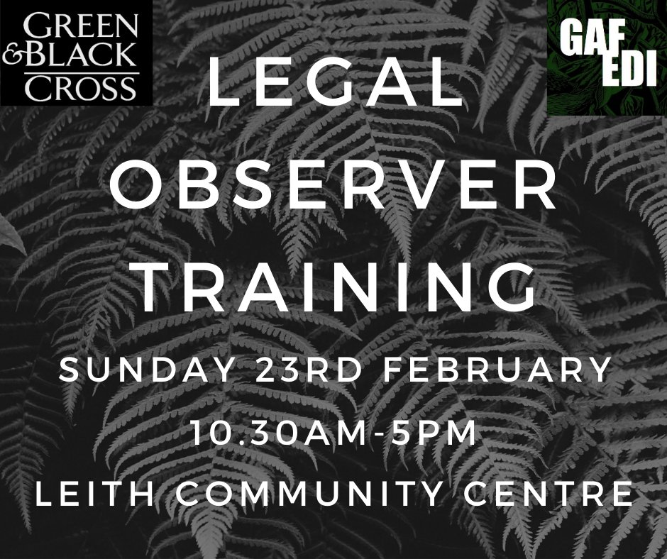 Edinburgh_GAF's tweet photo. We've got a great lineup of training for our week of action, starting with legal observing with @GBCLegal this Sunday. 

Plus environmental workplace organiser training with @EarthStrikeUK next Wednesday and two workshops from Tripod. https://t.co/INLgh9bnl7