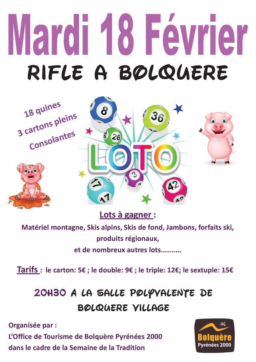 ‼️Ce Soir Grande Rifle ‼️
20h30 salle des fêtes de Bolquère 
Nombreux Lots à gagner!!!
<a href="/bolquere/">Bolquere</a> 
<a href="/Pyrenees2000/">Pyrénées 2000</a>