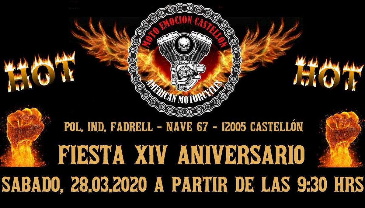 MotoEmocionCast's tweet photo. FIESTA XIV ANIVERSARIO MOTO EMOCION CASTELON EL SÁBADO, 28 DE MARZO 2020 A PARTIR DE LAS 9:30 HORA HASTA LAS 14:00 HORAS https://t.co/cG5c9M6qtB