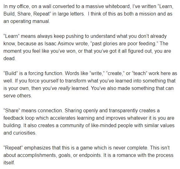 8. “Learn, build, share, repeat. — @patrickoshagLearn as much as you can and work on interesting projects. Then, share the best of what you learn.