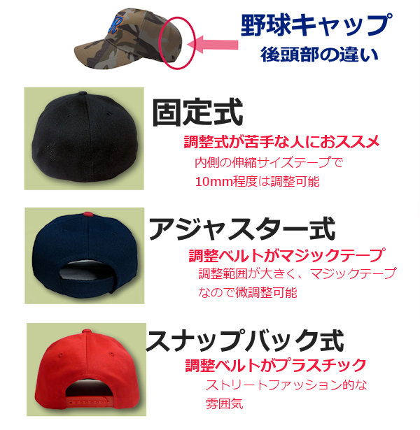 تويتر 野球ユニフォーム作製ガイド 情報発信 ウイザスボールパーク على تويتر ウイザス公式 野球帽子 キャップ 後頭部のタイプ別画像 サイズ調整部分は 固定式 アジャスター式 スナップバック式 の3種類あります チーム単位で選択することができます