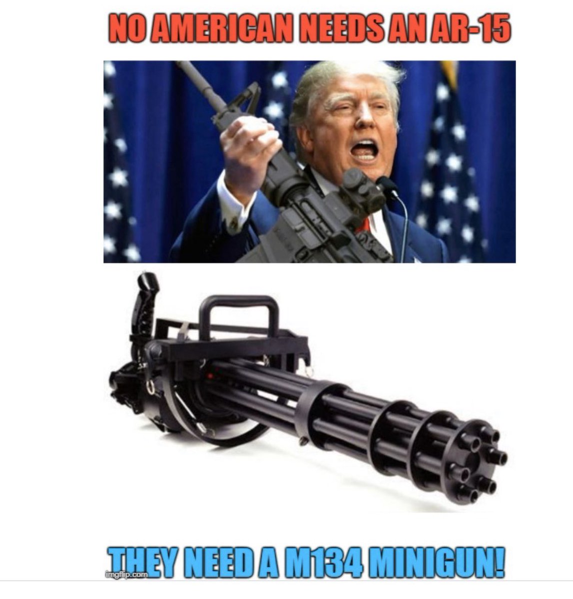SAC_Warrior's tweet photo. Support your second amendment #2A 

We don’t need an AR-15, we need an M134 mimigun. #Trump2020 #MAGA2020 #KAG2020 #TrumpJr2024 https://t.co/5wQBic2A0U