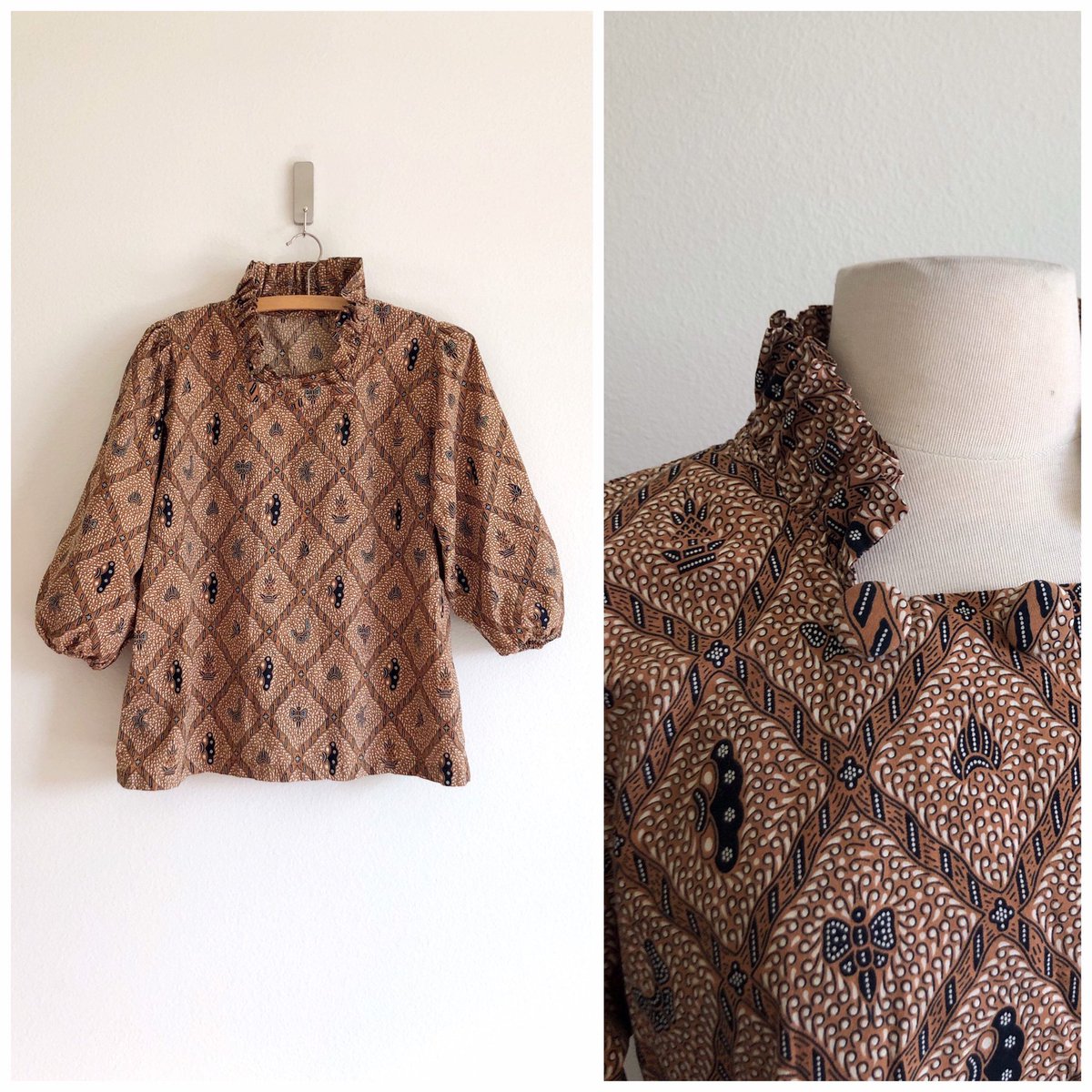 #etsy vintage 70s tribal ruffle blouse | African mud cloth top | 60s puff sleeve #newlisting #vintageclothes etsy.me/39GND4c