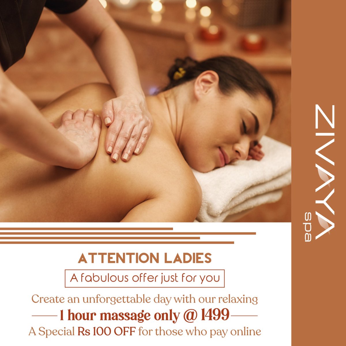 Zivayaa's tweet photo. Zivaya Spa is offering a fabulous offer only for ladies, 1 hour massage only at 1499, and a special Rs 100 off on online payment. 
Pay Online: https://t.co/uA055N360K https://t.co/AlGQmG9qHH