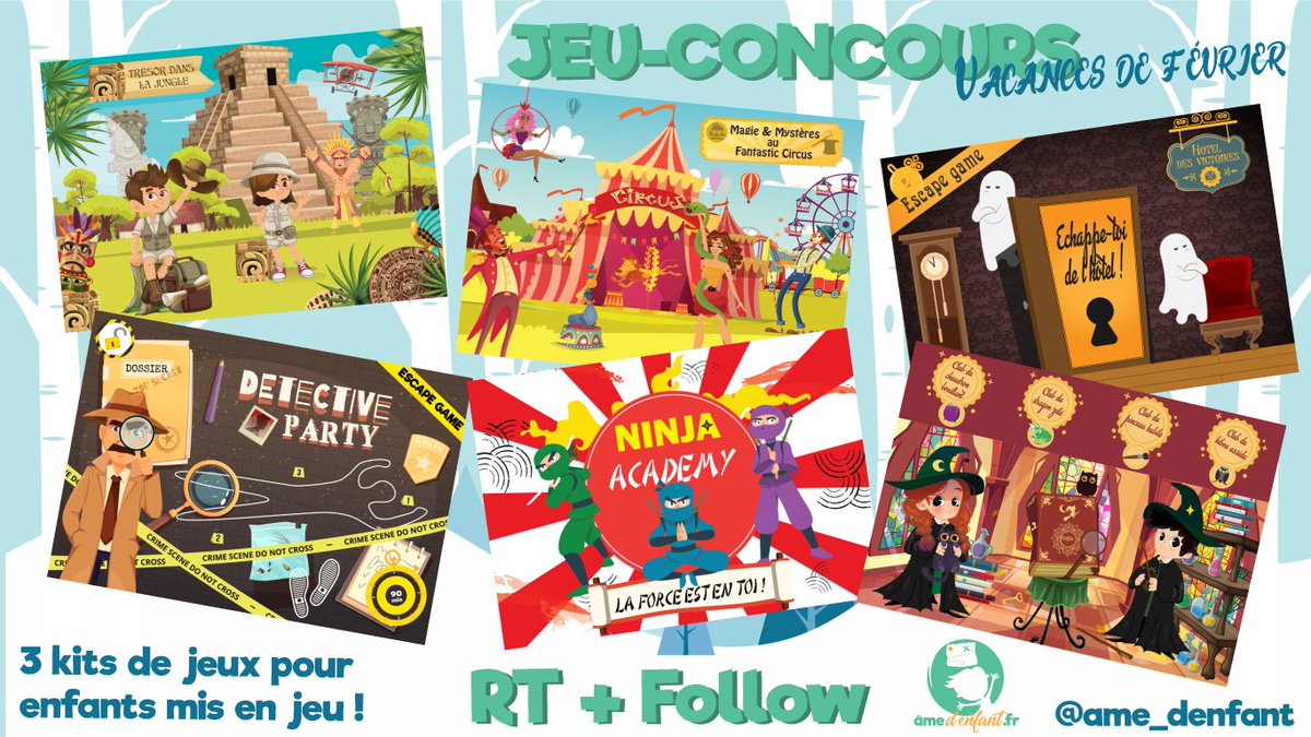 ame_denfant's tweet photo. 🌟#JEU #CONCOURS #VACANCES 🌟

3 kits de jeux https://t.co/OQgm6w2M3x au choix à gagner ! 
👍RT+FOLLOW pour participer
🎉3 gagnants tirés au sort  
🎁TAS Vend. 21/02 à 18h

Bonne chance à toutes et à tous ! #Bonplan #Loisirs #Enfant #ChasseAuTresor #Enquete #EscapeGame https://t.co/dF5R2xiI87