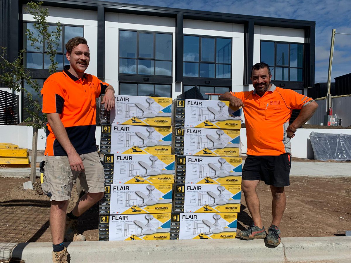 fantechtrade's tweet photo. Site delivery of the #FantechTrade Flair ceiling fans to Josh and George from NES who are working on the Shoji Project by Core Developments! https://t.co/Y9xGS7V3hP