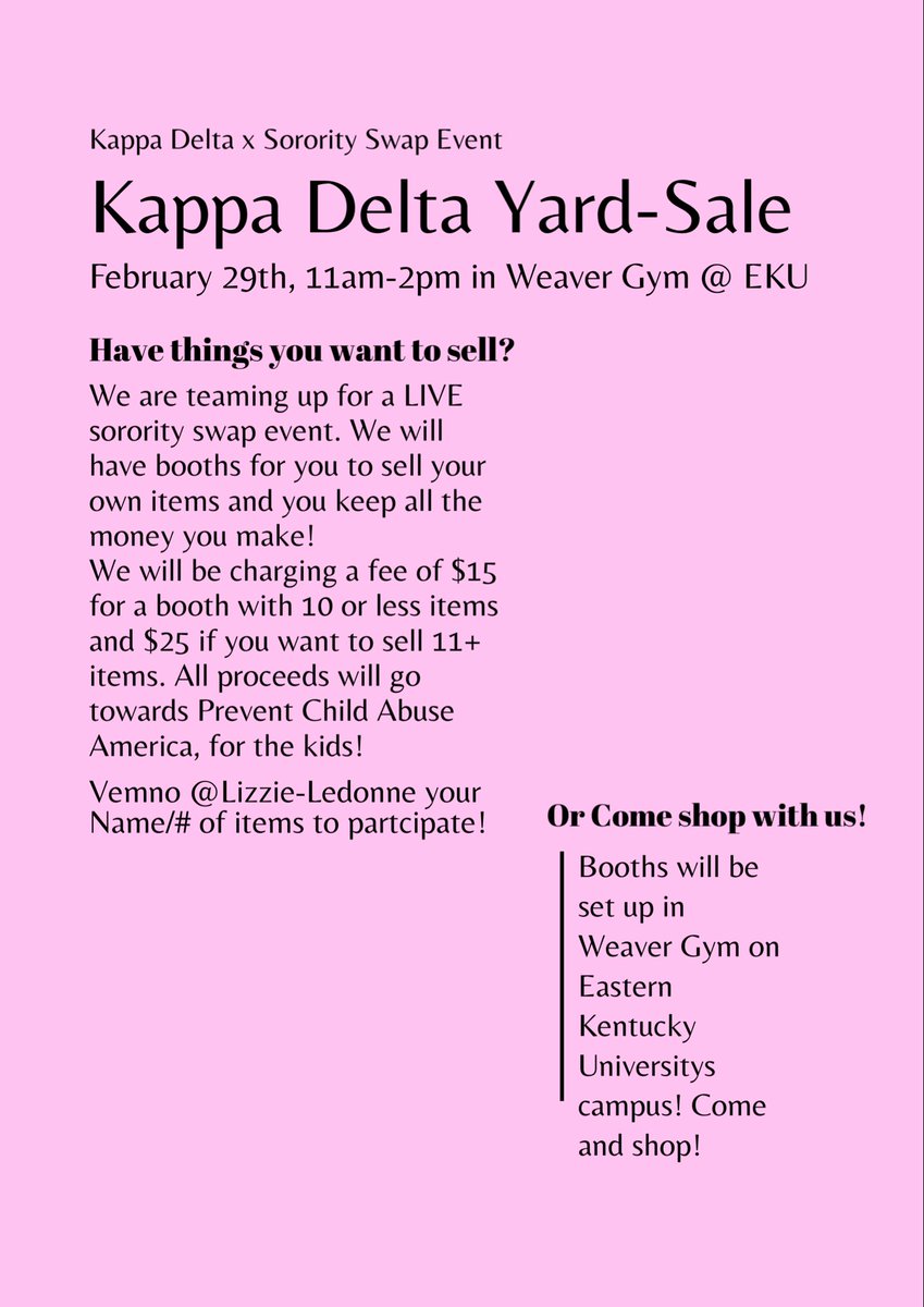 Join us for our newest philanthropy event! We are hosting a LIVE sorority swap event!! Come sell &amp; shop with us February 29th!! Dm us for more info💖