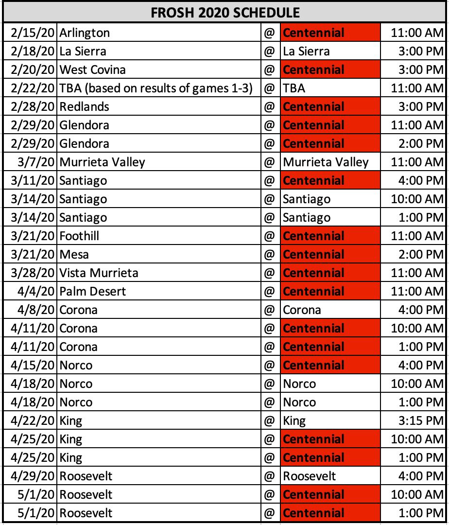 2020 Season Schedules