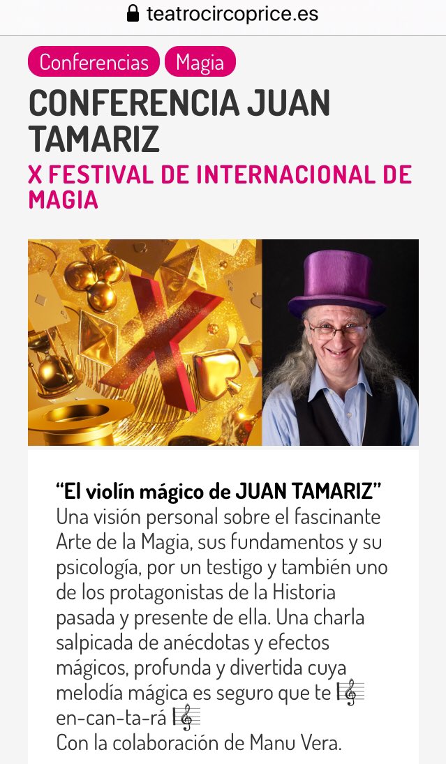 Hoy 18-2-2020 <a href="/JuanTamarizMago/">Juan Tamariz</a> en el <a href="/circoprice/">Teatro Circo Price</a> de #Madrid 

El maestro de maestros ⭐️⭐️⭐️⭐️⭐️

Conferencia con la colaboración de #ManuVera <a href="/PrestigioManuV/">Manu Vera</a> 👏🏻👏🏻👏🏻

X Festival Internacional de Magia, dirigido por <a href="/jorgeblass/">Jorge Blass</a> profesor de La Gran Escuela de #Magia “#AnaTamariz”