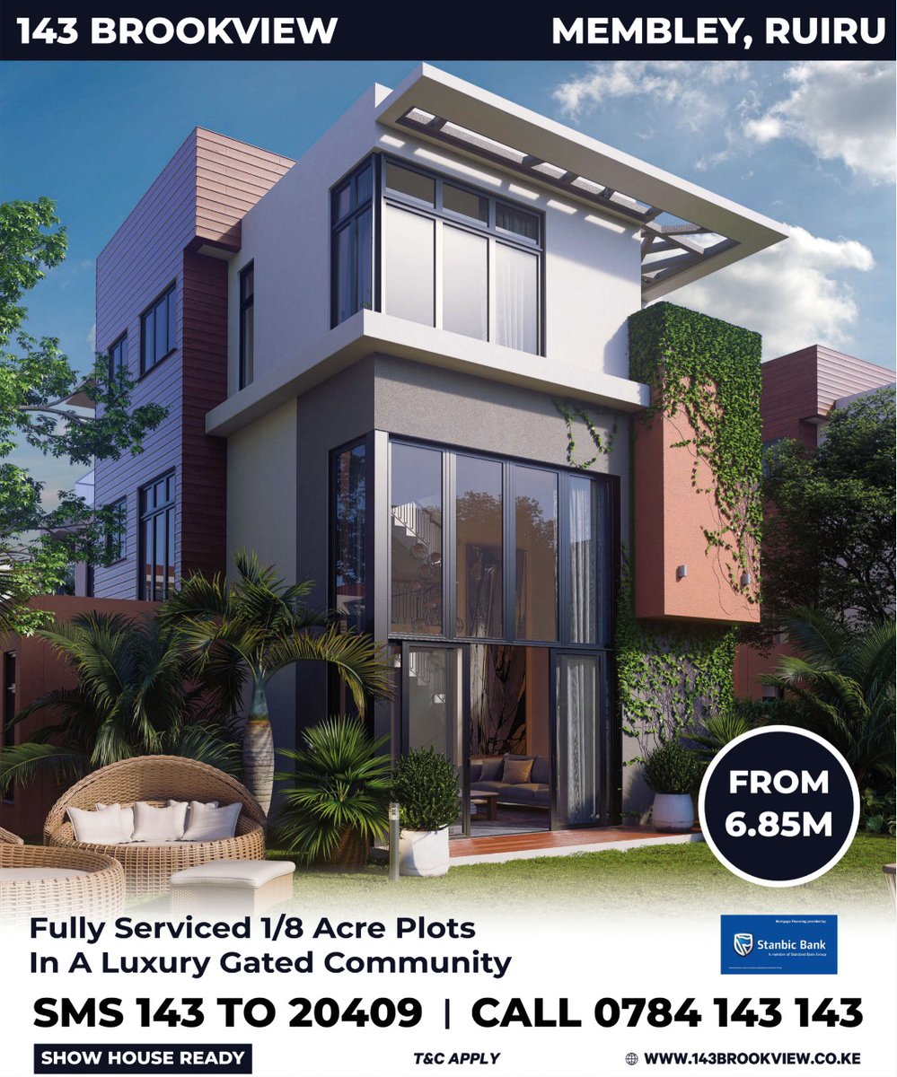 143Brook_view's tweet photo. Fully Serviced 1/8 acre plots in a luxury master-planned gated community at Membley - Ruiru.
Welcome to our Open day on 22nd and 23rd Feb. 
Book by SMS 143 To 20409 or call us on 0784 143 143 #143brookview #showhouse #love #offers #
https://t.co/3WoW6xpZ2g https://t.co/iKnRSaHW4B