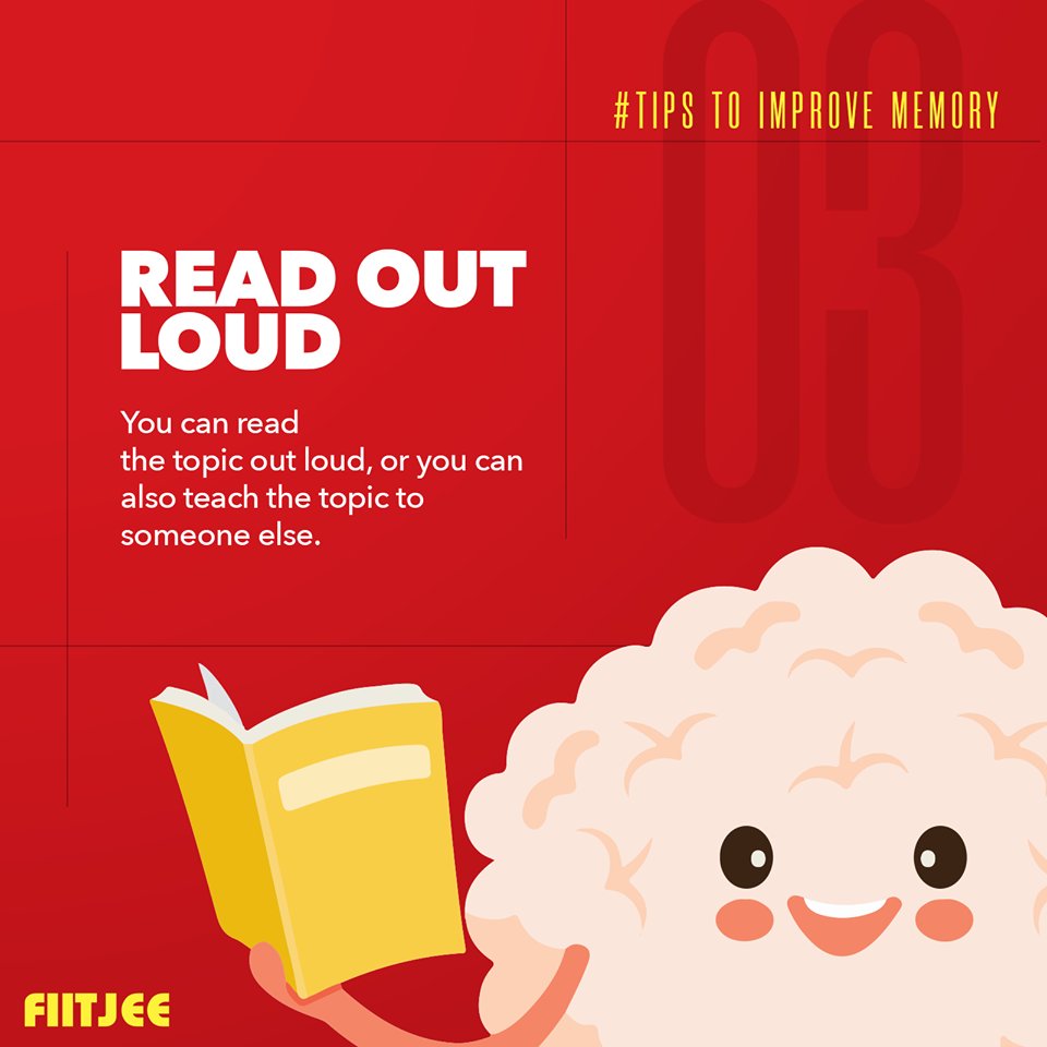 fiitjeesouthdel's tweet photo. #TipsToImproveMemory - Read Out Loud

You can read the topic out loud, or you can also teach the topic to someone else.

Join FIITJEE for JEE Preparation: https://t.co/WJ0cUTCCvG

#JEEMain #JEEAdvanced #Boards #Olympiads #BITSAT #KVPY #NTSE #IIT #FTRE #CBSE https://t.co/VW069czbXz