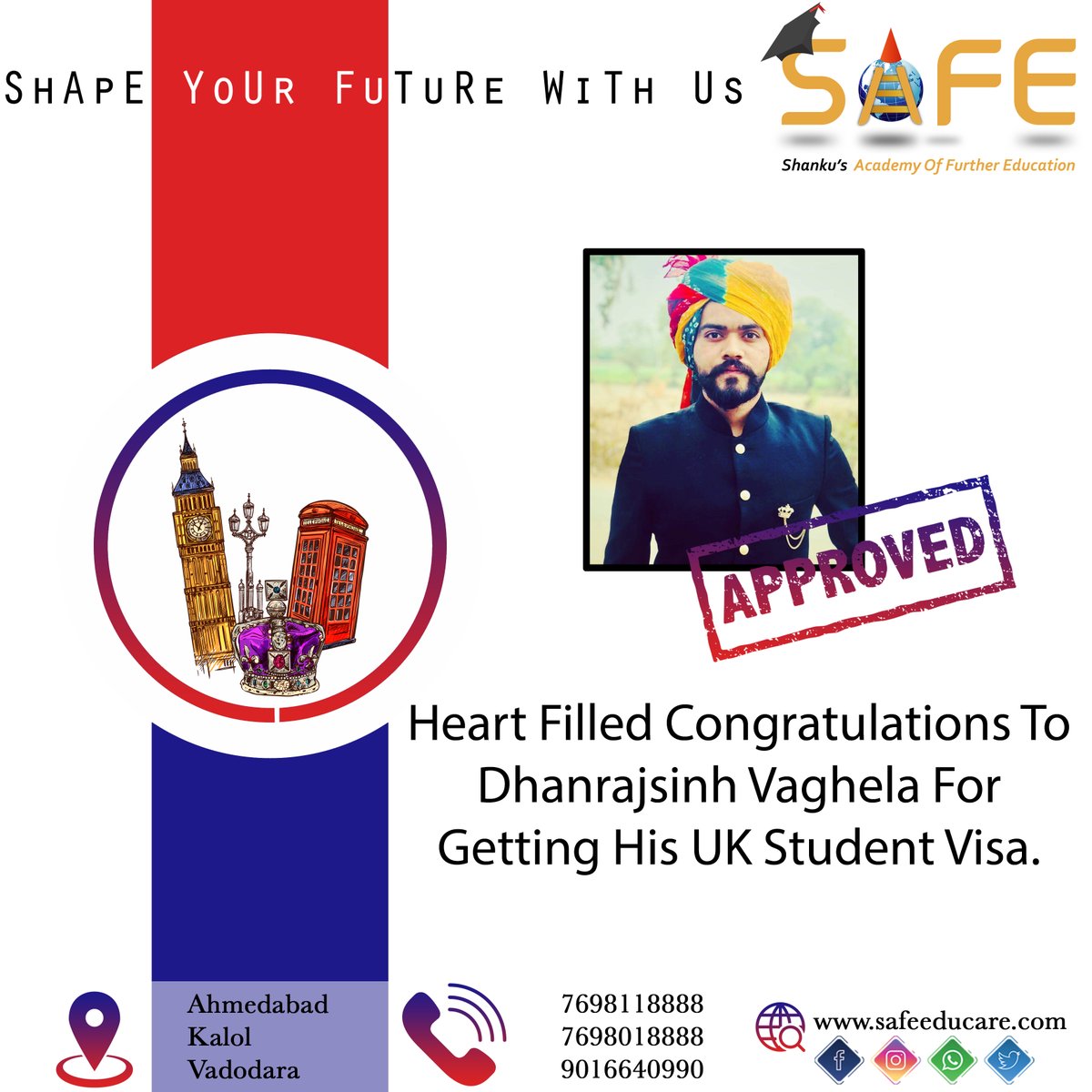 Heart filled congratulations to Dhanrajsinh Vaghela for getting his UK Student Visa.

#uk #visa #visaprocess #travelaboard #studentvisa #workandstudy #ielts #settleabroad #studyabroad #internationaltrip