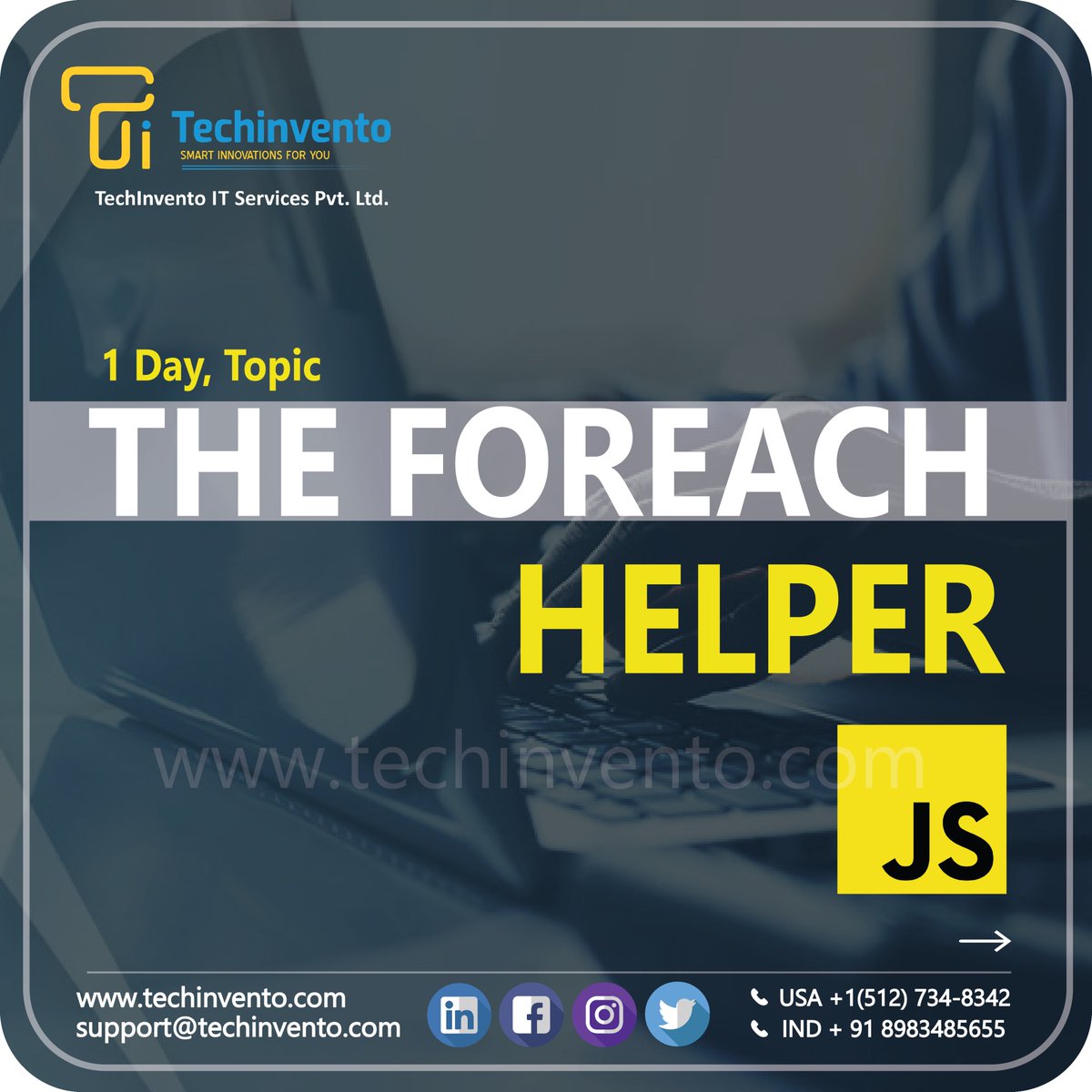 tech_invento's tweet image. The `forEach()` method basically calls a function once for each element in the array, in order.
USA:+1(512)7348342
INDIA:+91-8983485655
support@techinvento.com
#javascript #foreachloop #coding #developer #technology #austintexas #usa #freelance #techinvento #TheBachelor