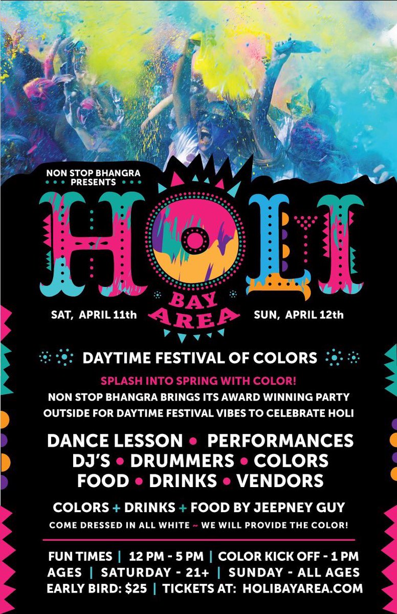 Holi comes to #Fresno 
Come spend a fun day soaked in colors and sunshine while enjoying music, dance, delicious food, drinks, kids activities, vendors, photo booths, &amp; more!!!

Tickets &amp; Info: holifresno.com