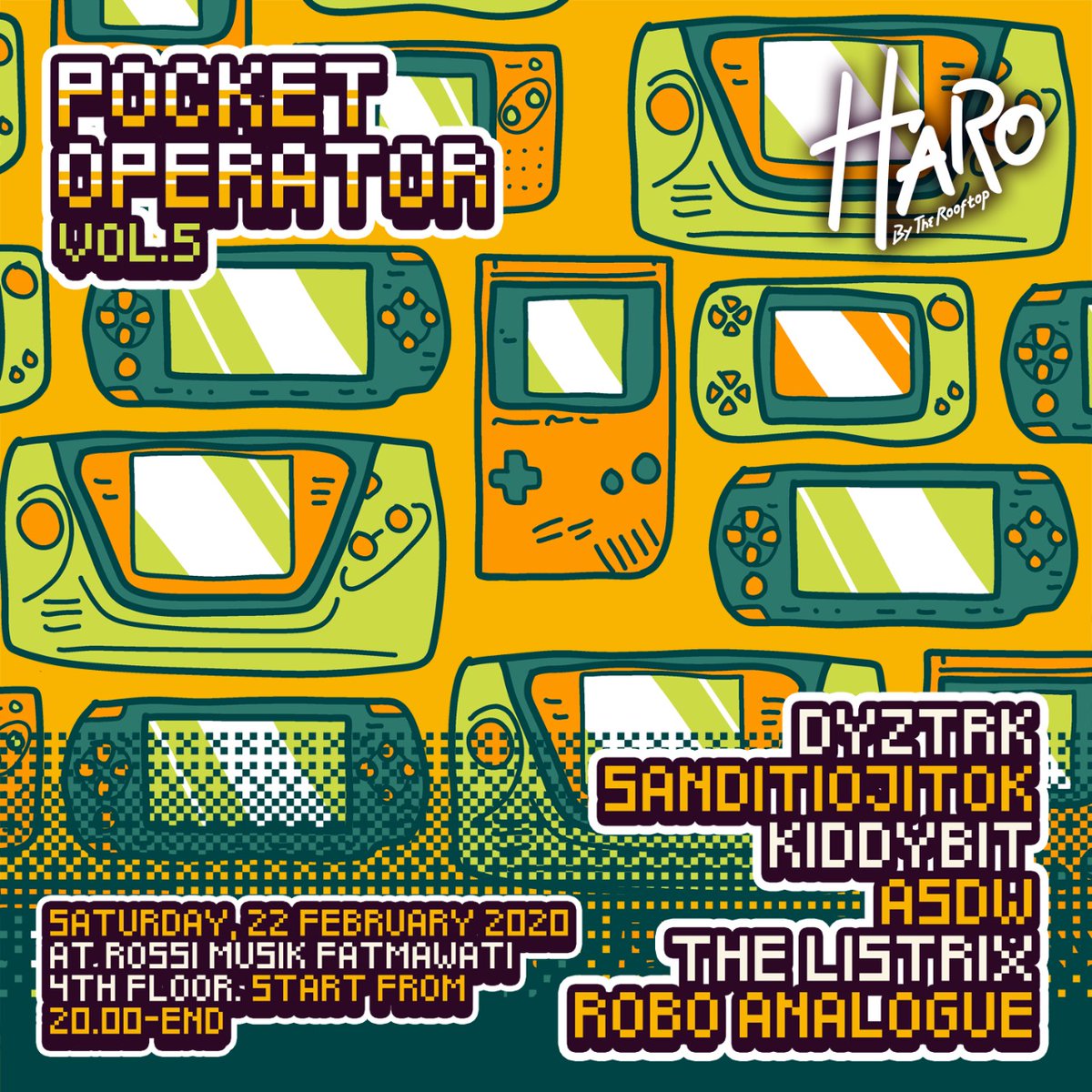 Weekend ini bakal ada acara chiptune pertama di 2020, Pocket Operator vol.5. W bakal perform di mari bareng temen-temen laennya di <a href="/haro_jkt/">HARO by The Rooftop</a>. Letsgo!