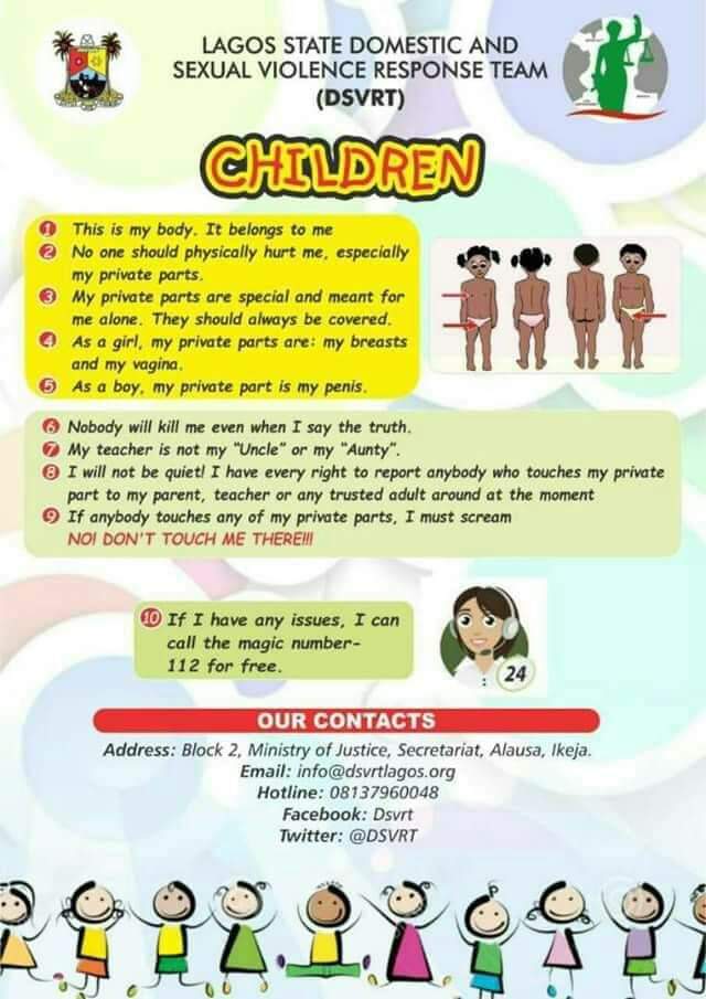 ChrisBerlin_CEO's tweet photo. Simple Prevention Tips To Guide Children On Sexual Violence........
#DSVRT
#SexualViolenceAgainstChildren
#NotInMyLagos
#SeeSomethingSaySomething https://t.co/ezUICagu4u