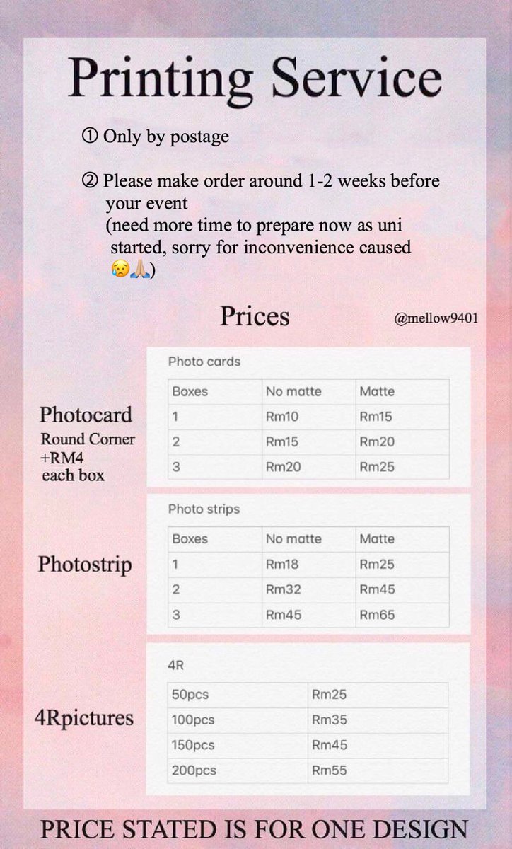 Mellow9401's tweet photo. Hi ARMYS, im doing printing services for Photocard, Photostrip & 4R
Pm if interested
Thank you 🙆🏻♀️
#ourYooniverseSUGA
#ONEFOREVERMYG
#SOPELANDinKL
#BloomingYearWithTXT
#LuminousWithSOPE
#EternalYouthInKL
#SweetHopeInMY
#SOPExHWAGAEMARKET
#YOONGSHADOWDAY #EternalWingsForSuga https://t.co/VbUli9Xmu4