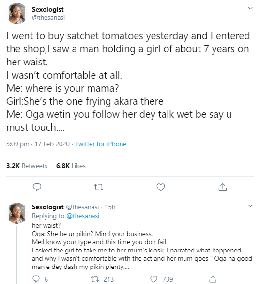 ViewNigeria's tweet photo. Woman narrates her encounter with a man she saw holding the waist of a 7-year-old girl https://t.co/afJ9hrvshE https://t.co/19roIwA6sI