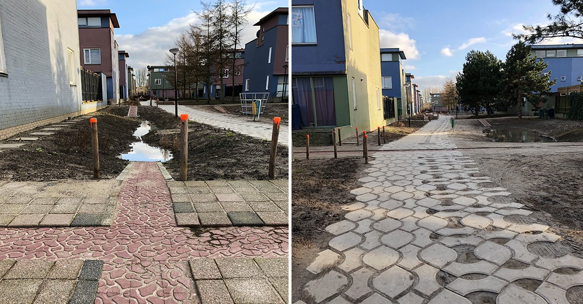 Wauw, wij zijn enorm onder de indruk van de #Regenboogbuurt in Almere, waar onze tegels zijn aangelegd als klimaatadaptieve maatregel om #wateroverlast en #hittestress te verminderen. Het resultaat mag er zijn! 🌱💦💚 <a href="/almere/">almere</a> @btlrealisatie @DusseldorpISM