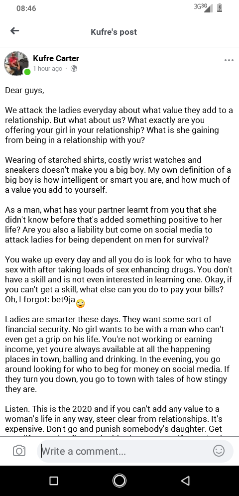 firstbornuyo's tweet photo. How can a man tog a woman 'Gold Digger' when you have neither silver or gold.
Let's get our head straight.
#MENvsMen https://t.co/AfrJmGSbfi