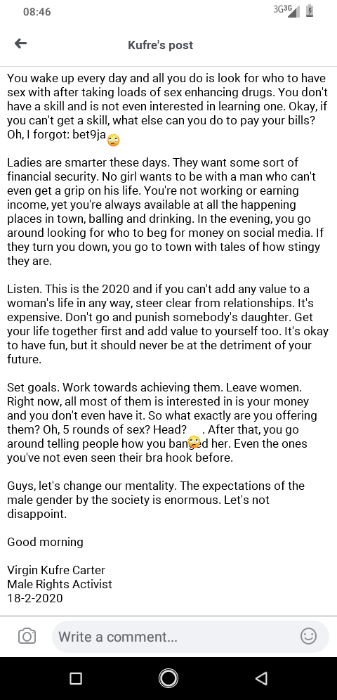 firstbornuyo's tweet photo. How can a man tog a woman 'Gold Digger' when you have neither silver or gold.
Let's get our head straight.
#MENvsMen https://t.co/AfrJmGSbfi