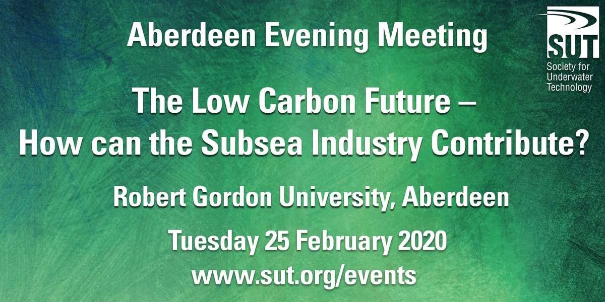 Join <a href="/SUTAberdeen/">SUTAberdeen</a> on Tuesday 25th February <a href="/RobertGordonUni/">Robert Gordon University (RGU)</a> 

Presentations from

Hugh Riddell, <a href="/ORECatapult/">ORE Catapult</a> 
Rory MacKenzie, @Total 
Chris Pearson, @theogtc 
David Vega-Maza, <a href="/aberdeenuni/">University of Aberdeen</a> 

Information &amp; Registration: bit.ly/SUTLowCarbon

#SUT #SUTEvents #Carbon #Renewables