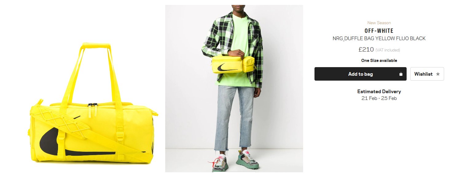 MoreSneakers.com on "AD : Nike x Off White NRG Duffle Bag 'Yellow Fluo' now live on Farfetch Don't sleep =&gt;https://t.co/hW2gXsNnE1 https://t.co/2M8gTZ4CNn" / X