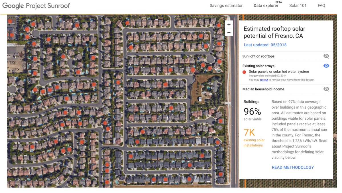 Robert H Frank Google S Project Sunroof Website Shows You Aerial Photos Of Your Neighborhood In Which The Houses With Rooftop Solar Panels Are Marked With Red Dots As In The