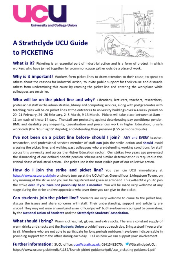 StrathclydeUCU's tweet photo. Some advice to new picketers! 

See you all on Thursday! https://t.co/MZVB8YEg6X