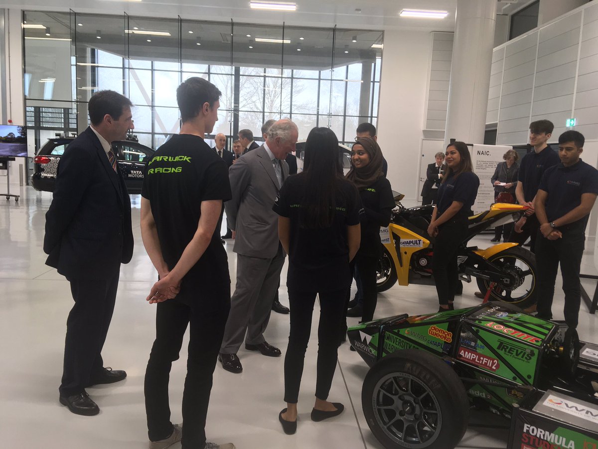 HRH the Prince of Wales is meeting students from <a href="/warwickuni/">University of Warwick</a> as part of his official opening of the #NAIC in #Coventry. <a href="/JLR_News/">JLR</a> and <a href="/TataMotors/">Tata Motors</a> are also part of the centre.
