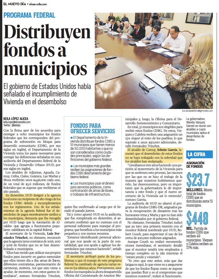 El PNP nos prometió en la elecciones serían una maravilla en la administración de fondos federales. El legado que dejan hoy es una designación de Alto Riesgo por negligencia en la administración de los fondos CDBG.