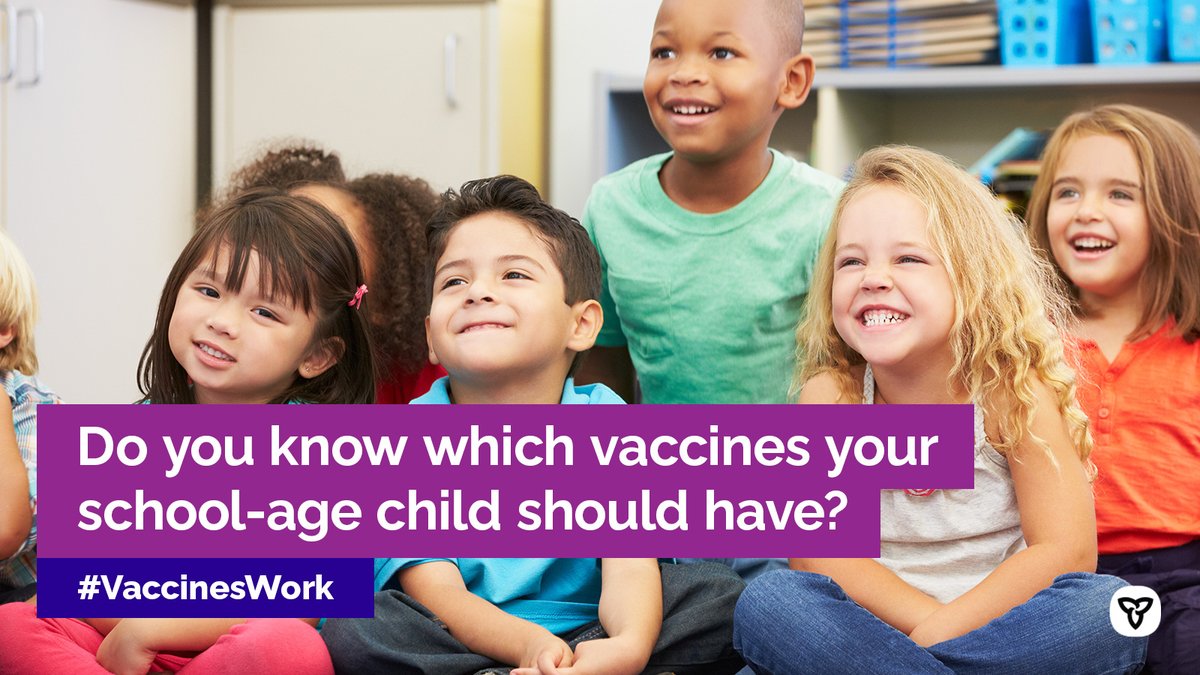 Children 4 to 6 years old need specific vaccines to attend school. Check if your children are protected from diseases like tetanus and chicken pox. For the full list, visit: http://ontario.ca/dvj2 #VaccinesWork