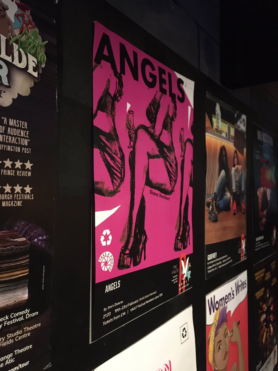 Our poster on the wall at @VAULTFestival 🥰 can’t believe we open tomorrow!!! 💸💋💕

✨“Maybe I’m not built this way... Am I too sensitive?”✨

🎟 vaultfestival.com/whats-on/angel… 🎟