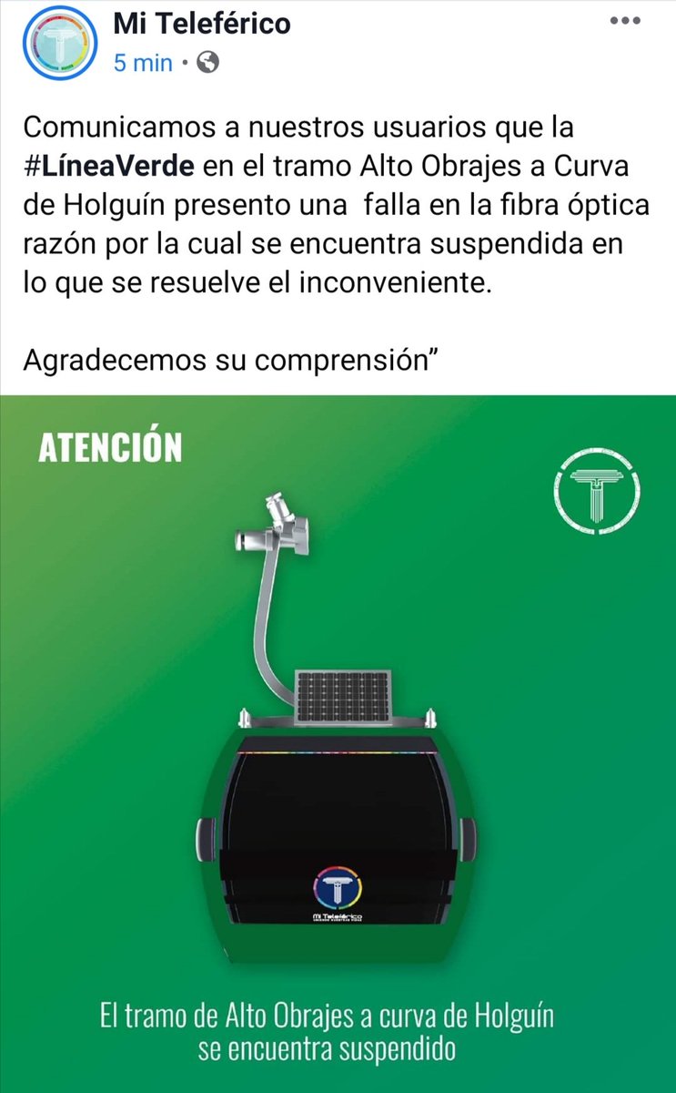 andrea_rivero's tweet photo. Antes la única razón por la que @miteleferico dejaba de funcionar era por mantenimiento, y nos avisaban a todos y todas con suficiente anticipación para tomar previsiones, ahora es cosa de todos los días que cualquier línea deje de funcionar.
Nos hace falta @CesarDockweiler https://t.co/v5Rx7lBX7v