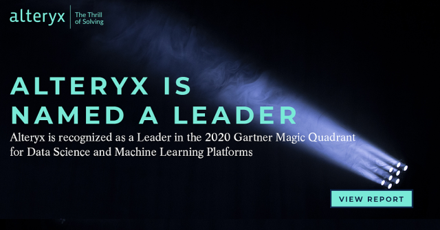 casco_giu's tweet photo. This just in: Alteryx recognized as a leader by #Gartner in the 2020 #MagicQuadrant for #DataScience and Machine Learning Platforms based on our ability to execute and completeness of vision. Read the report to see why we were positioned as a Leader. https://t.co/antmxSvFB7 https://t.co/HgKBqujR9C