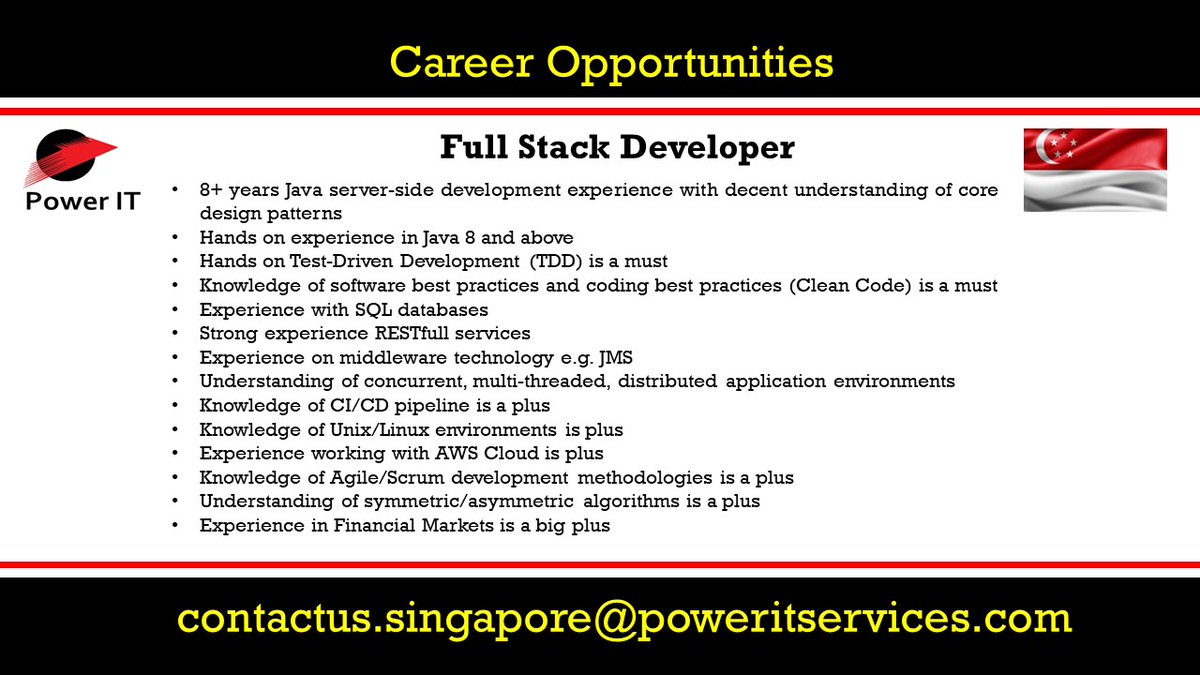 PowerITsg's tweet photo. We have an Excellent opportunity for Full Stack Developer in Singapore Location. Interested candidates, please send us your updated profile to contactus.singapore@poweritservices.com
#singapore #singaporejobs #fullstack #fullstackdeveloper #fullstackdevelopment #fullstackdevelop https://t.co/7RGGQaC0MB
