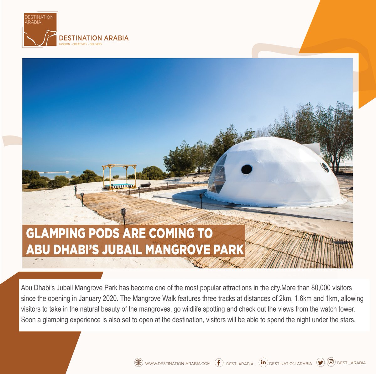Desti_Arabia's tweet photo. Glamping Pods Are Coming To Abu Dhabi Jubail's Mangrove Park.
Read More:
https://t.co/lhZmiEi08C

#destinationarabia #micespecialist #incentives #boutiquedmc #dmc #eventprofs #mince #mice #dubai #mydubai #abudhabi #dubaievents #abudhabievents #eventprofsuk #jubail #mangrovepark https://t.co/4CvkxuiInf