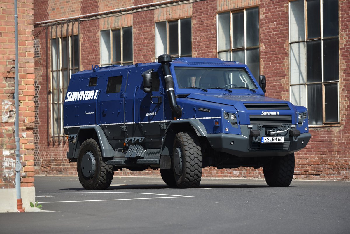 RheinmetallAG's tweet photo. #Rheinmetall MAN #SurvivorR special protected vehicle on show at #GPEC 2020 international #security exhibition in Frankfurt/Main 
https://t.co/8aioOiZPxc #GPEC2020 https://t.co/j7JqVA0naD