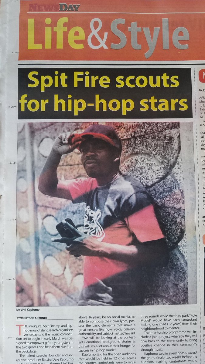 ISpitFireZW's tweet photo. SPIT FIRE ON THE RISE. GRAB A COPY OF TODAY'S NEWSDAY. #ElevatingHipHopInZimbabwe #NoWackRappers https://t.co/GldJSOxn0g