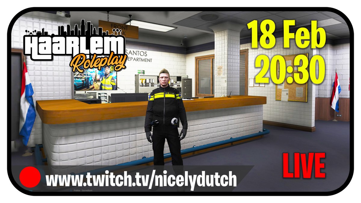 Yes! Vanavond 18 Feb om 20:30uur Live HaarlemRP! Agent Jantje krijgt training en op stap met de 01 Kijk jij ook gezellig mee op: twitch.tv/nicelydutch Dat wordt weer lachen. Ik hoop je vanavond te zien in de chat. Tot dan.