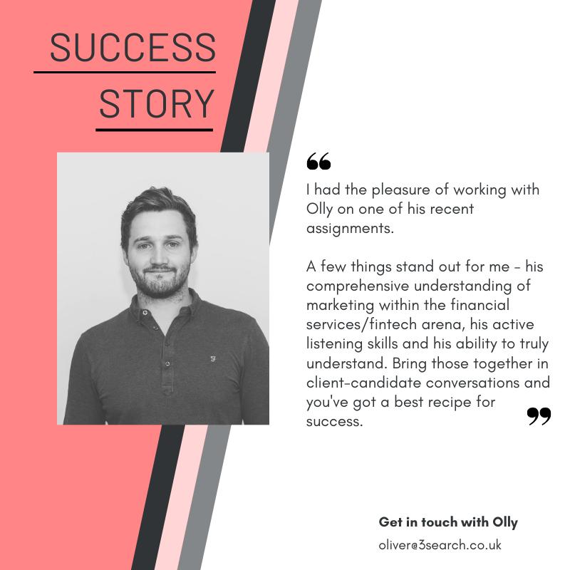 3SearchTweet's tweet photo. Another great review for Oliver Amos - whose approach to recruitment is a 'recipe for success'.

Looking for a new role within the Financial Services or Fintech area? Get in touch at oliver@3search.co.uk https://t.co/K0M3b7OFND