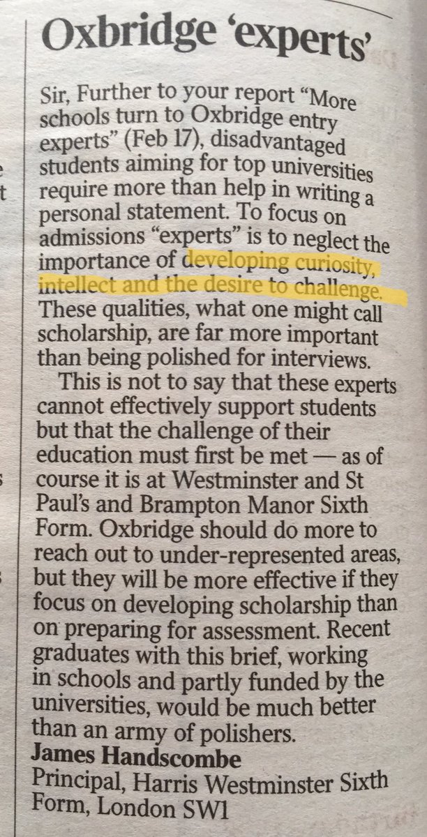 Letter from The Times - this is exactly what we’re trying to promote <a href="/RHSSuffolk/">Royal Hospital School</a> with initiatives like the Scholars’ retreat and the Riddle &amp; Studd societies: intellectual curiosity and a desire to be challenged