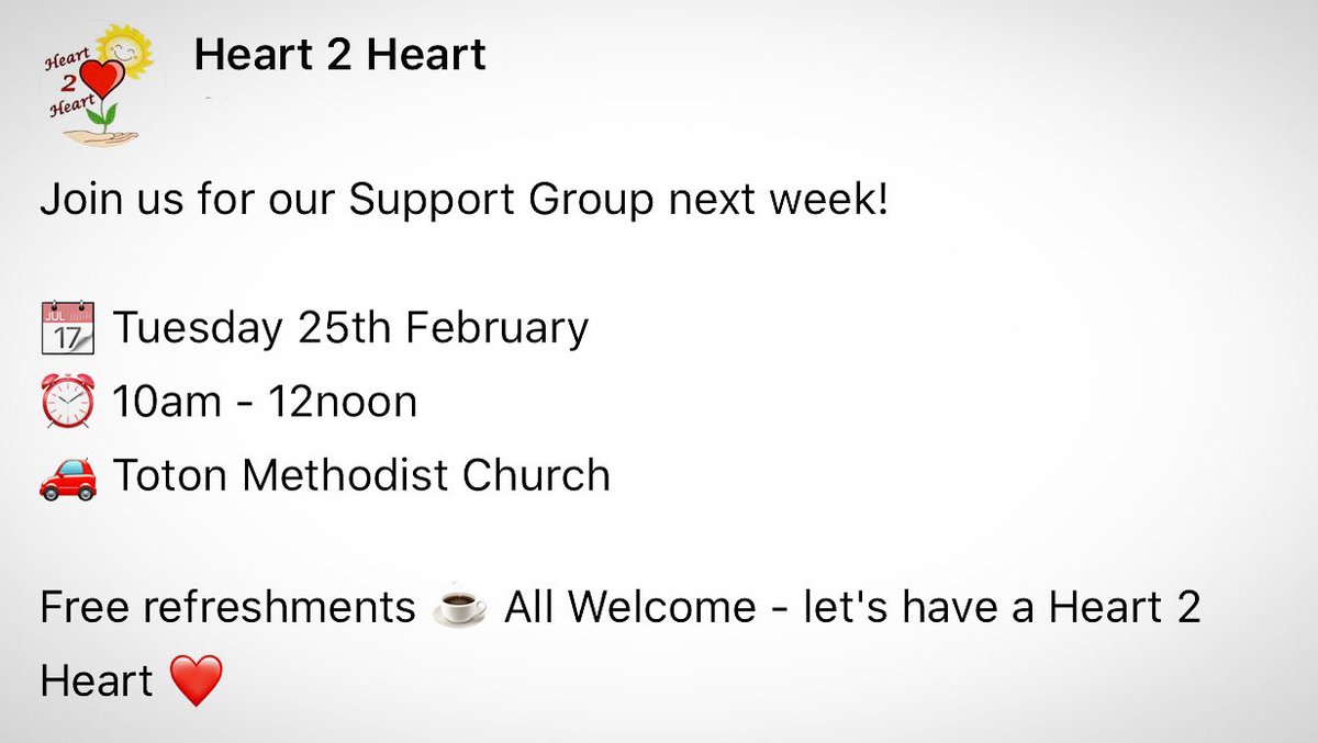 h2hsupportgroup's tweet photo. @TrishCargill Heart 2 Heart is your local Cardiac Support Group.  If you, a friend or family member live with any form of Heart conditon, we are here to talk to ❤️ 
#HeartMonth #heart2heart #cardiacsupport https://t.co/SaknkHQGDC