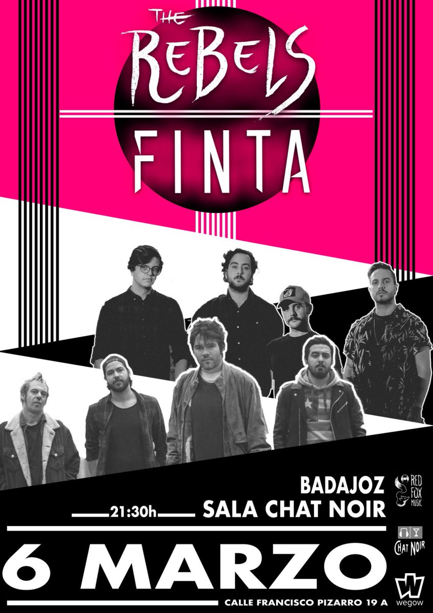 _redfoxmusic's tweet photo. 🔥🔥🔥🔥
Dos bandas @therebelsband y @somosFINTA se unen en un concierto único en la sala #chatnoir de #BADAJOZ el 6 de Marzo. ‼️NO TE LO PIERDAS‼️•
•
•
•
•
#JOINTHEUNDERGROUND 🔥 https://t.co/k4s1ljdlFe