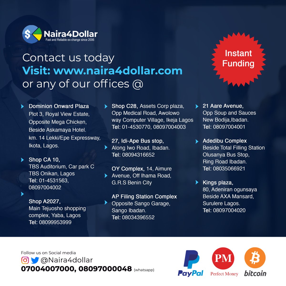 Naira4Dollar's tweet photo. To be an entrepreneur ,be a doer first. It takes “YOU” to be that.@Naira4Dollar #Instantfunding #PM #BTC #paypal #tuesdayMotivation #TuesdayThoughts #TuesdayMorning #tuesdayvibes #bitcoin #OleOut #cryptotwitter #cryptocurrency #UltimateLoveNG #BBNaija #Reliabe #bitcointrading https://t.co/F8wILtqjcd