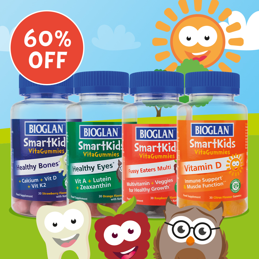 60% OFF selected SmartKids products – now only £2.80! 
(Excluding postage and packaging costs)

bioglan.co.uk/smartkids