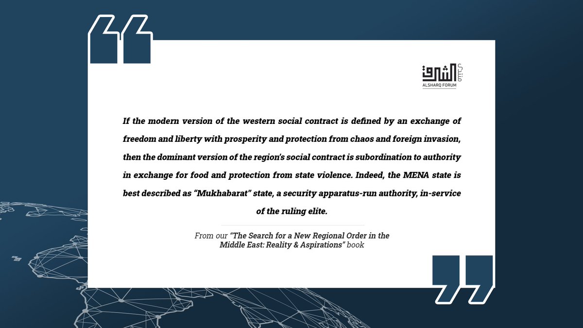 SharqStrategic's tweet photo. #SharqSecurity
What is the difference in social contracts between states in the West and states in the MENA region?⬇️
Read our book "The Search for a New Regional Order in the Middle East: Reality & Aspirations" for more on the issue:
https://t.co/MM1xzB4kc8 https://t.co/gUzNFAsfgb