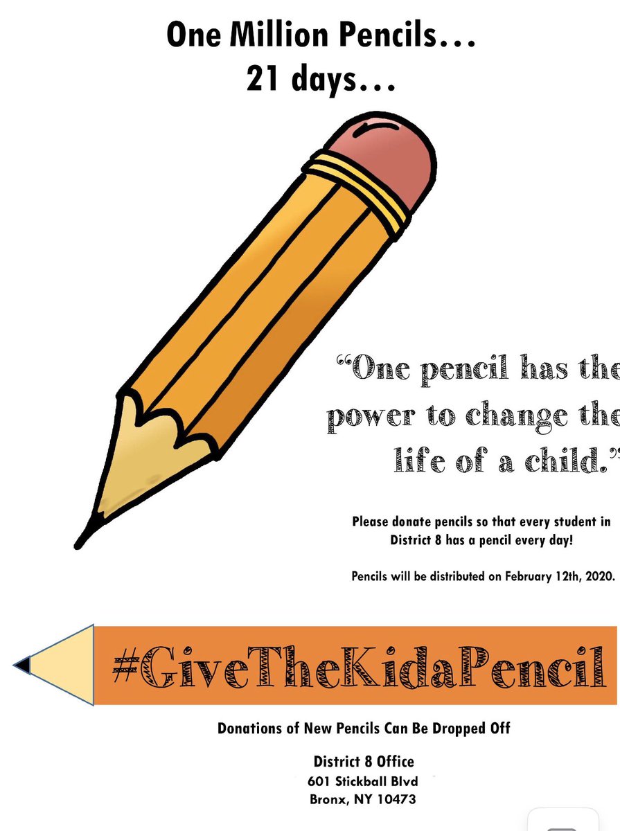 EdLeaderDrTobia's tweet photo. Kindness comes in many forms! Help us reach our goal of One Million pencils! Please donate today! #givethekidapencil #zachiswhy @rubendiazjr  @revrubendiaz @CarlHeastie @SenatorBiaggi @KidsInNeed @MarcosCrespo85 @LuisSepulvedaNY https://t.co/e1bk3ZfwhR