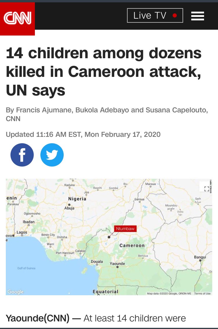 Adjani_OkpuEgbe's tweet image. Amidst a deadly armed conflict &amp;amp; #TheNgarbuhMassacre @CAF_Online @FIFAcom granted hosting of #AfCoN2020 to CameroUn where #DictatorBiya’s forces are killing pregnant women &amp;amp; children @LeahHardingAJE @ghanafaofficial @BBCAfrica @BBCSport @SkySportsNews
.
.
cnn.com/2020/02/17/afr…