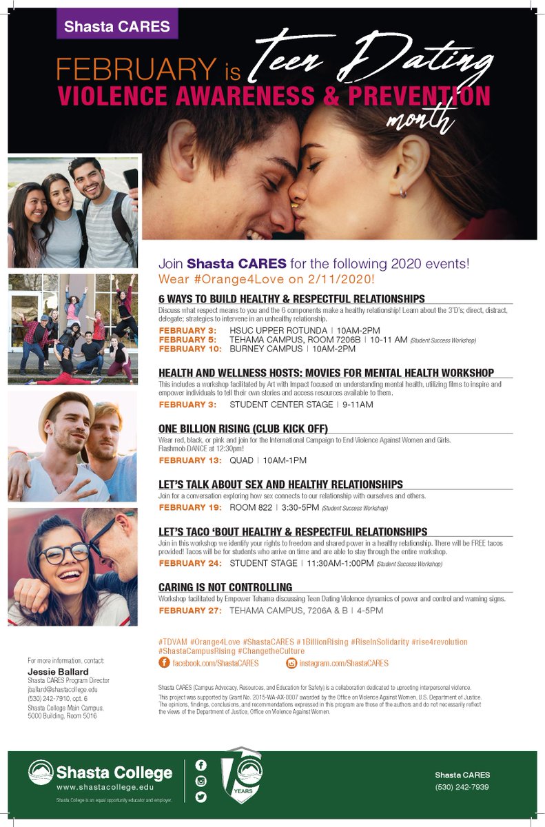 EmpowerTehama's tweet photo. Join Empower Tehama and Shasta CARES at the Shasta College Tehama Campus.
CARING IS NOT CONTROLLING
Workshop facilitated by Empower Tehama discussing Teen Dating Violence dynamics of power and control and warning signs.
FEBRUARY 27: TEHAMA CAMPUS, 7206A &amp; B I 4-5PM https://t.co/FCDNEX6DnC